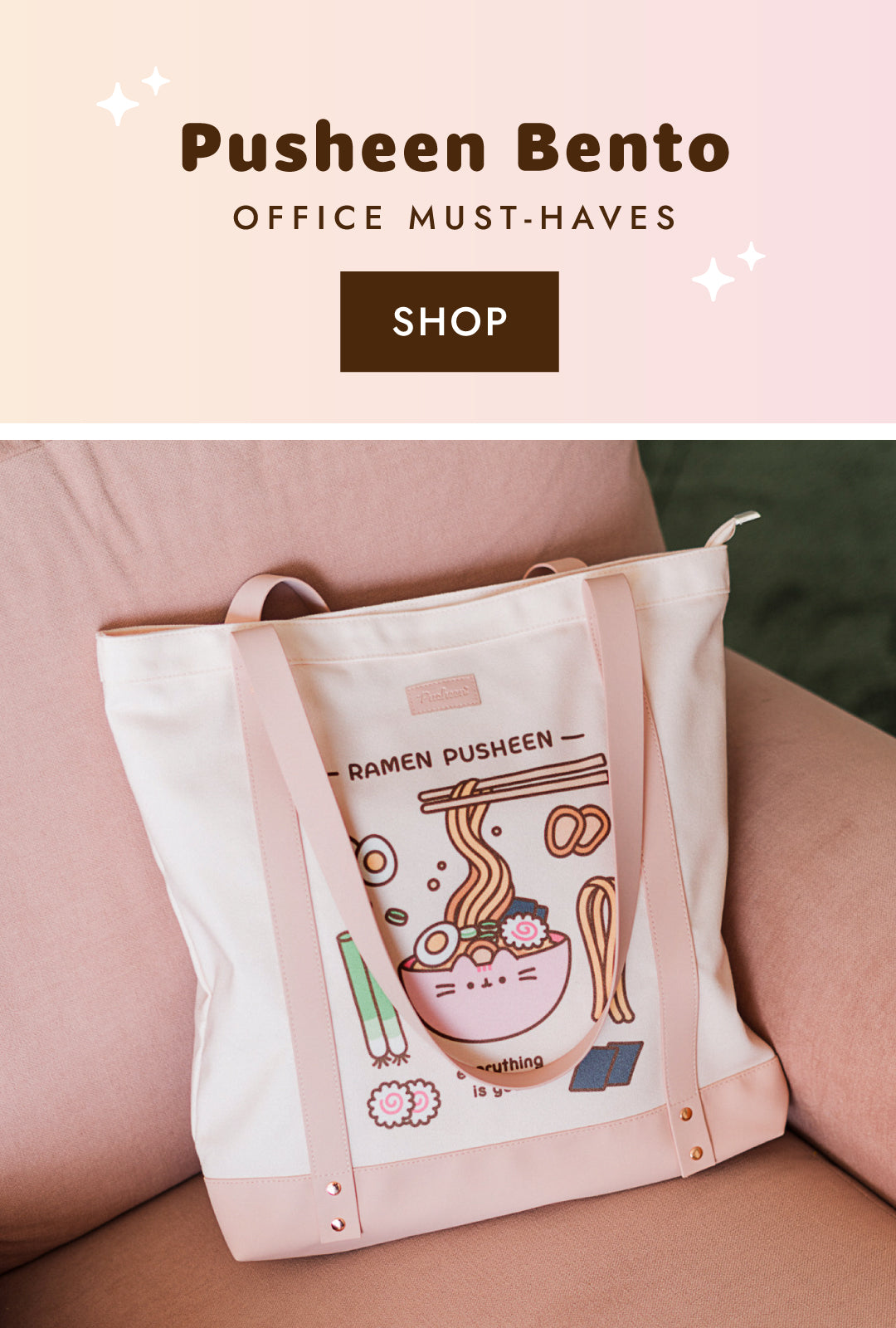 New Pusheen Bento Box Office Accessories including a ramen-themed tote bag