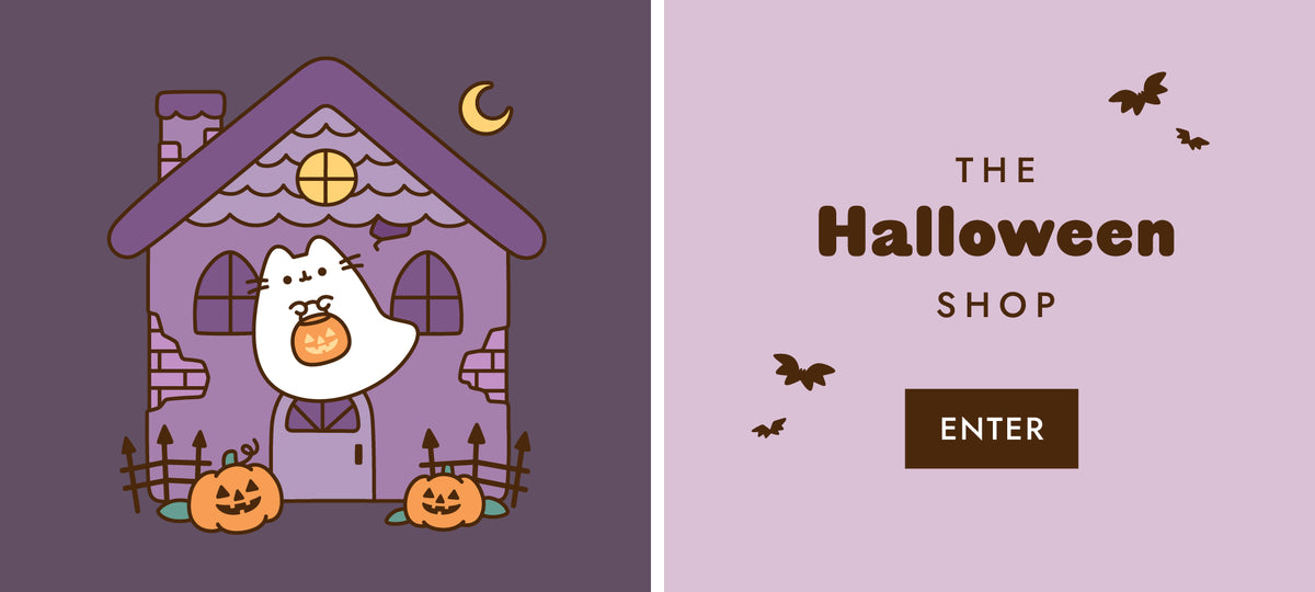 Enter The Halloween Shop on Pusheen Shop to shop spooky goodies and fall-themed accessories