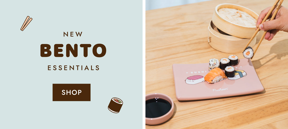 New Pusheen meal time accessories including a Sushi Set with a tray, soy sauce holder, and chopsticks