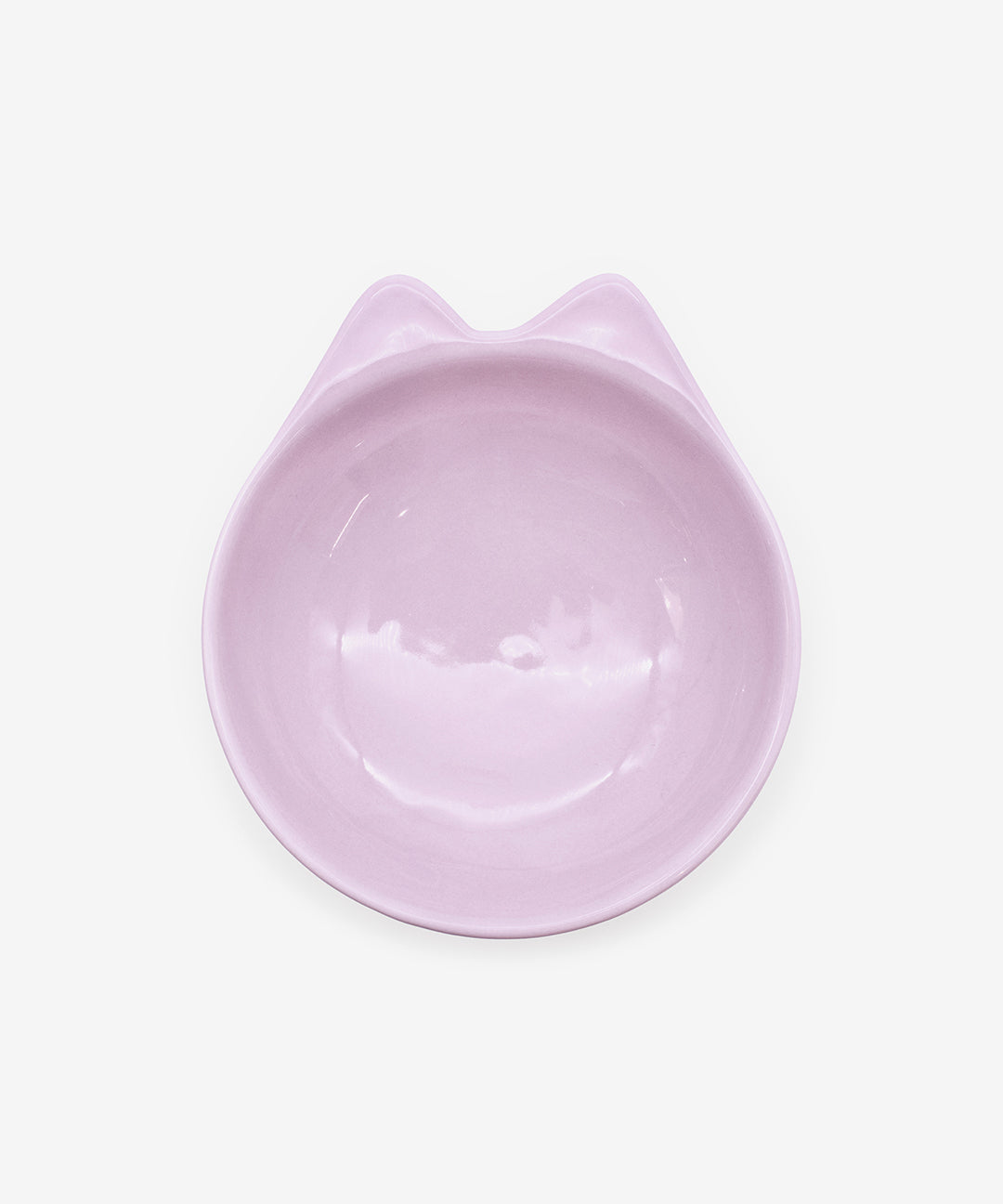 Close-up of interior print on Pusheen Pet Pedestal Bowl where the Pusheen cat ears  can be seen extending off the top side of the purple food bowl.