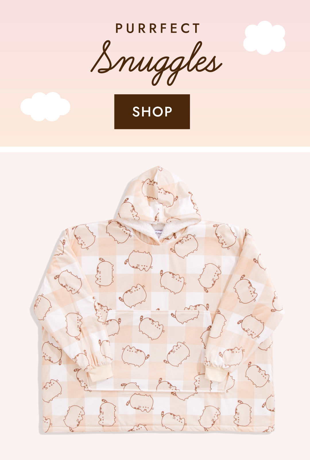 New Pusheen Plaid Wearable Blanket Hoodie is an oversized hoodie with a sherpa lining